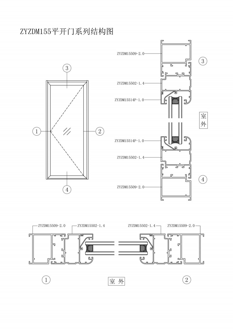 ZYZDM155系列平开门结构图