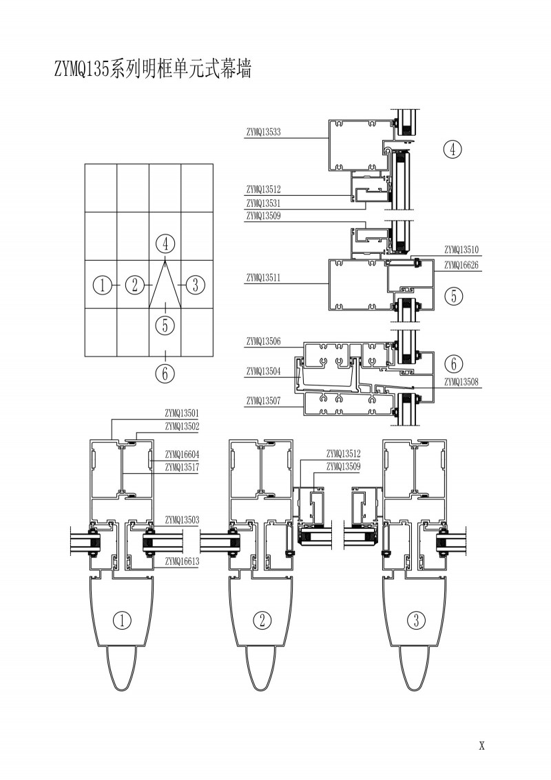 ZYMQ135 series visible frame unit type curtain wall