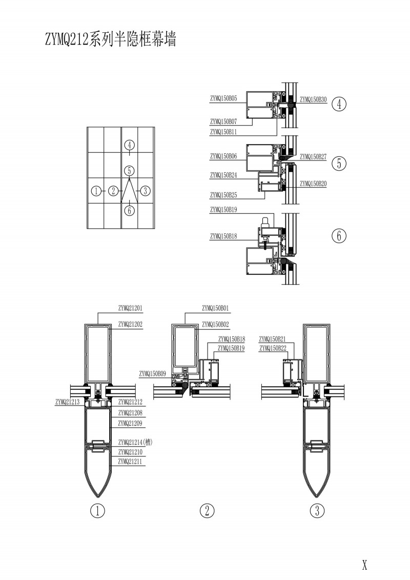 ZYMQ212 series semi-hidden frame curtain wall