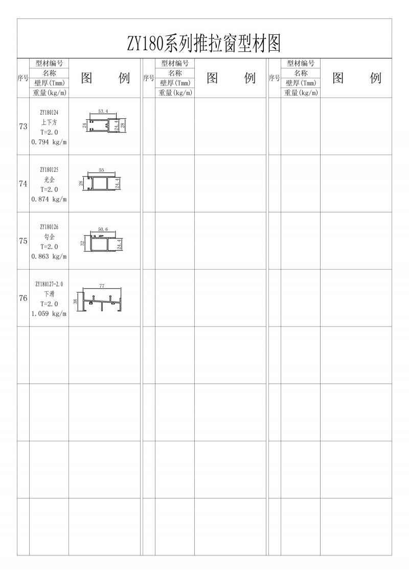 ZY180 series sliding windows structure diagram